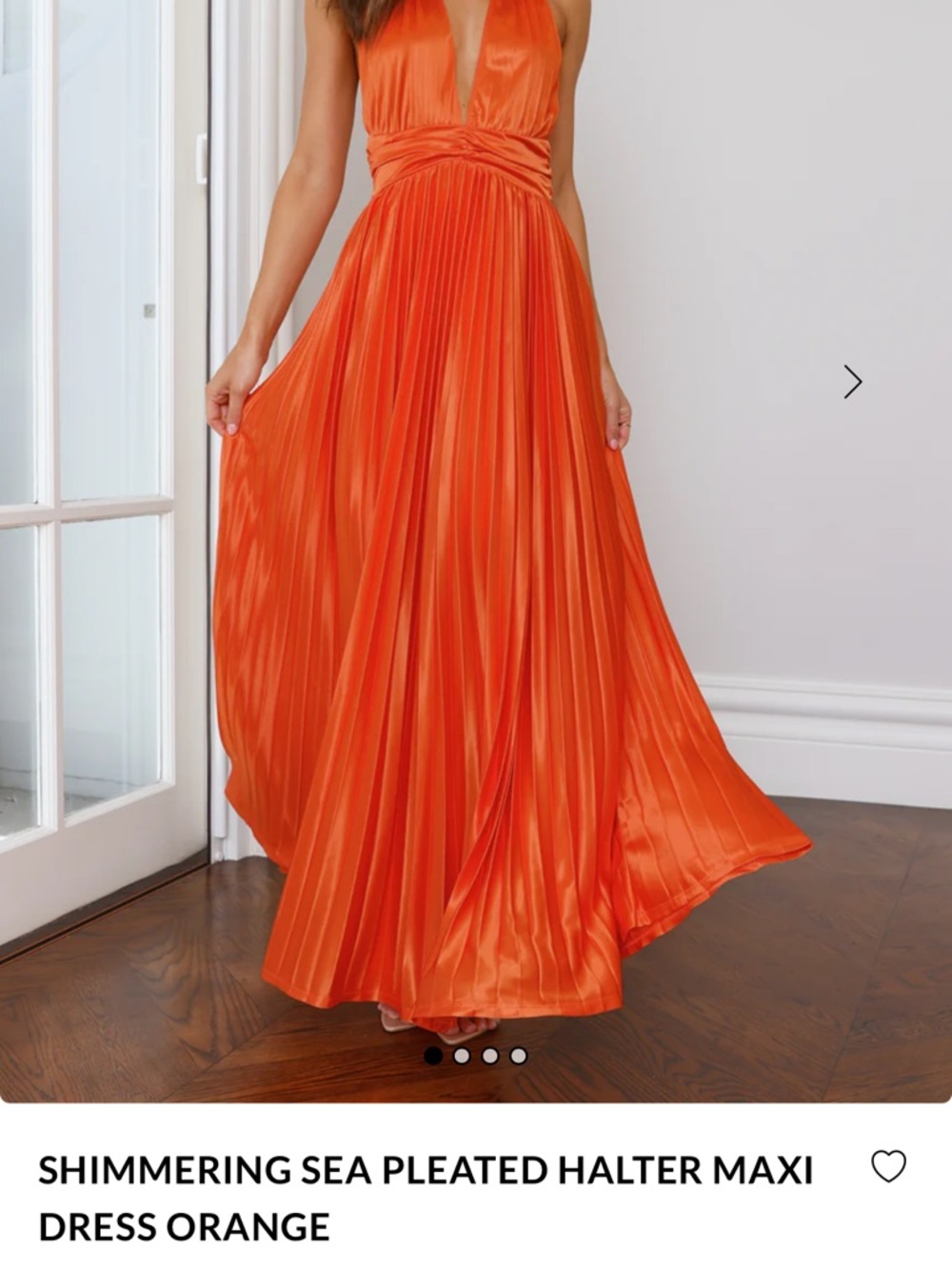 Hello Molly Glossy Pleated Halter Maxi Dress - Orange